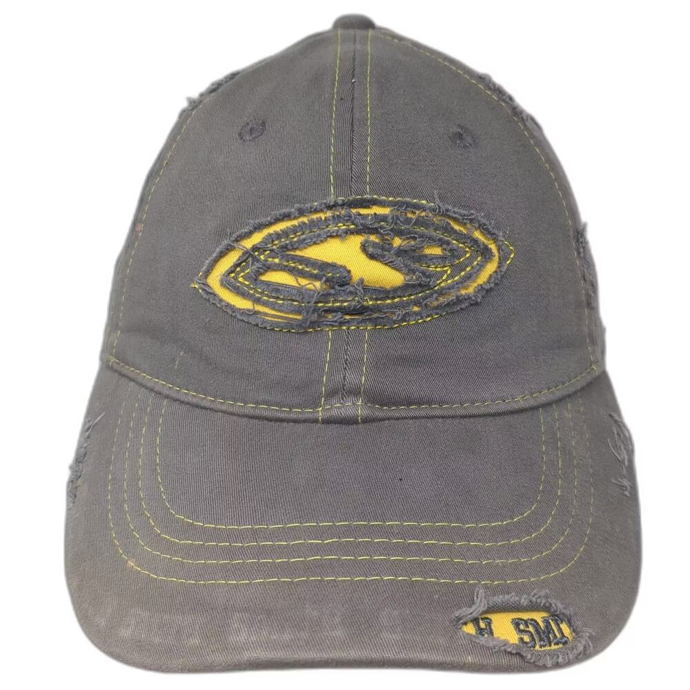 Smith Optics Gray Yellow Distressed Frayed Baseball Cap Stretch Fit Hat XL